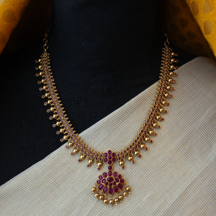 Antique ruby stone short necklace with earrings RUB091