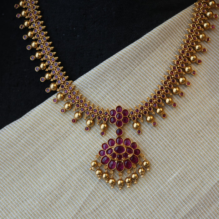 Antique ruby stone short necklace with earrings RUB091