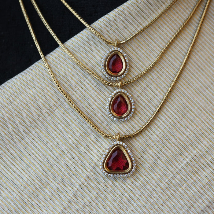 Minimal ruby stone simple necklace and earrings MS1012