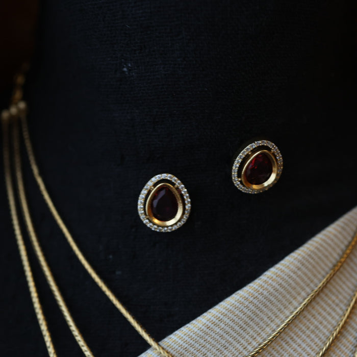 Minimal ruby stone simple necklace and earrings MS1012