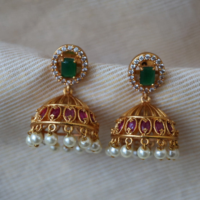 Antique ruby green stone jumka earrings AJ206