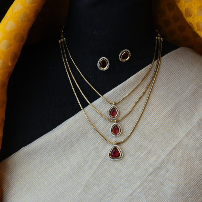 Minimal ruby stone simple necklace and earrings MS1012