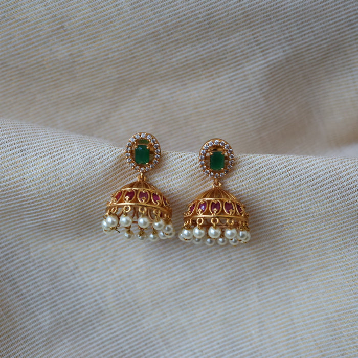 Antique ruby green stone jumka earrings AJ206