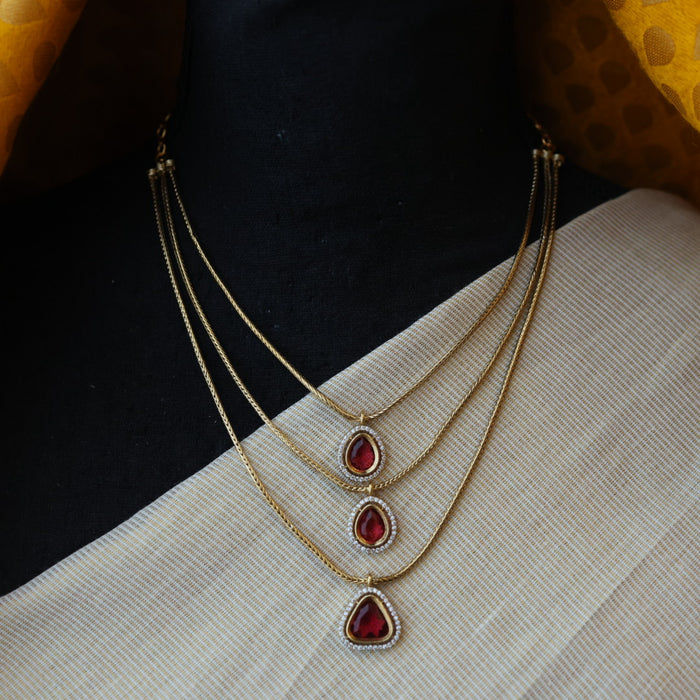 Minimal ruby stone simple necklace and earrings MS1012