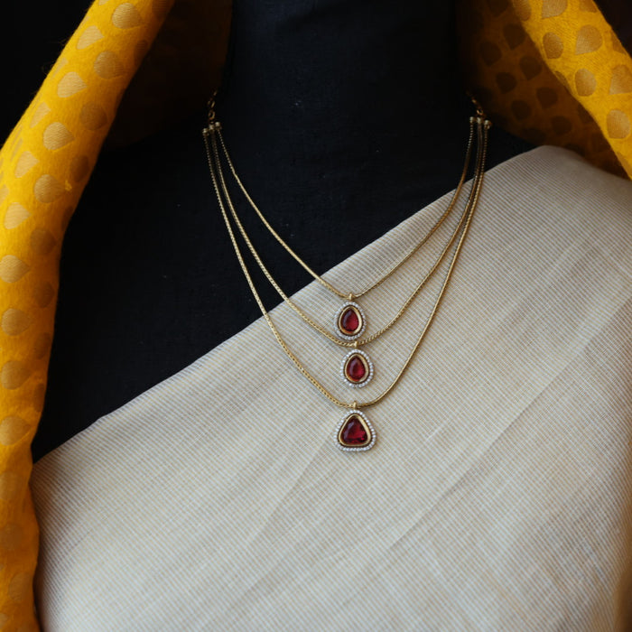 Minimal ruby stone simple necklace and earrings MS1012