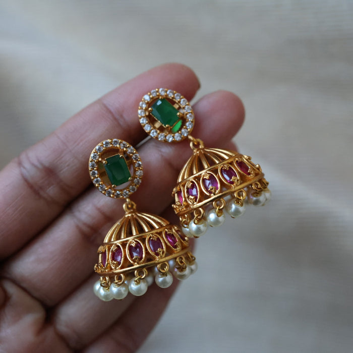 Antique ruby green stone jumka earrings AJ206