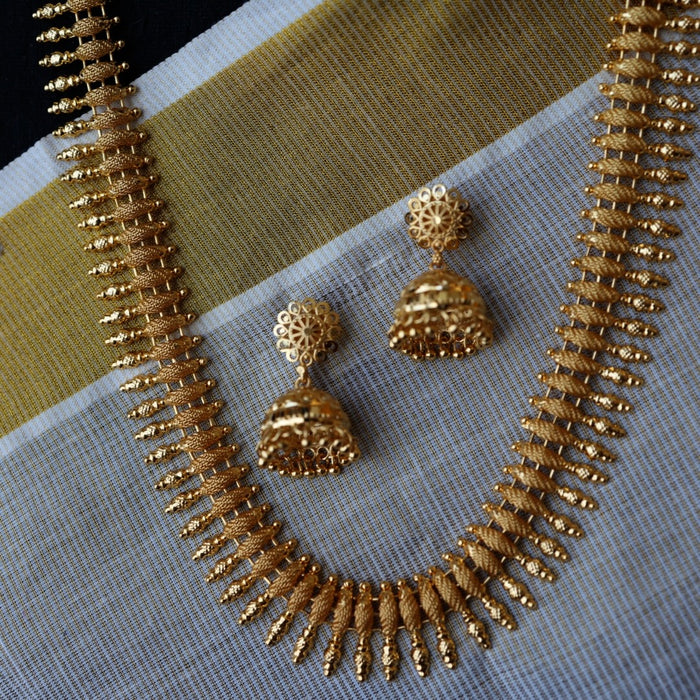 Heritage gold plated long and short necklace with earrings HL9811