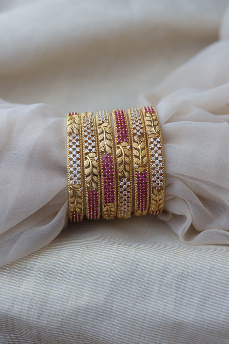 Heritage gold plated white stone bangle HB6963