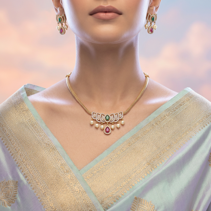 Antique simple short necklace with earrings TTS45329