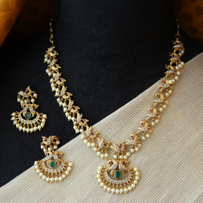 Antique simple short necklace with earrings TTS4081