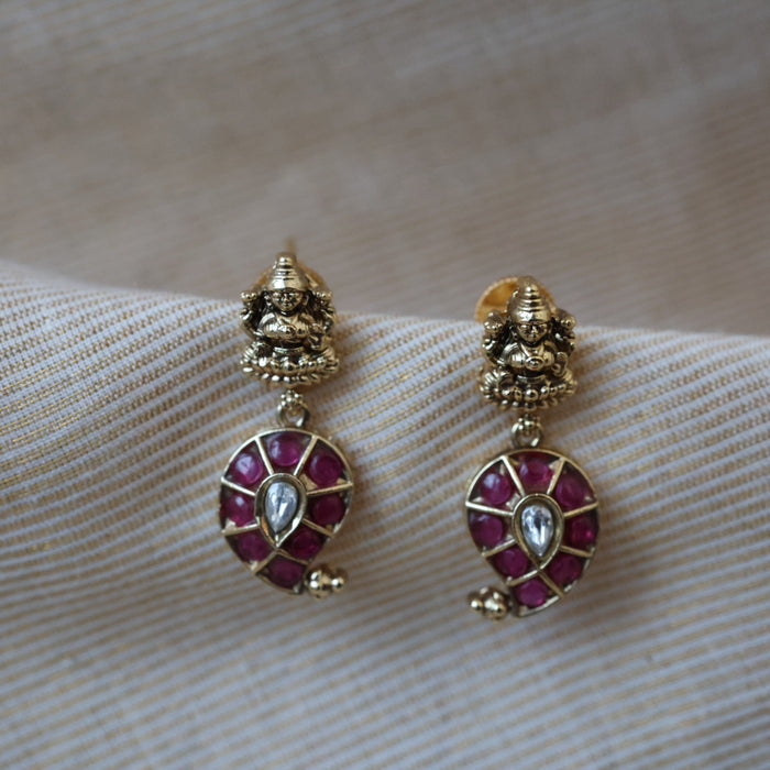 Antique ruby stone drop earrings AD034