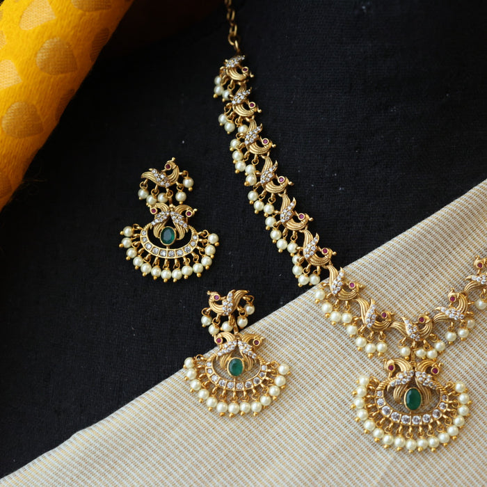 Antique simple short necklace with earrings TTS4081