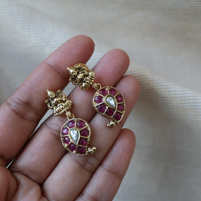 Antique ruby stone drop earrings AD034