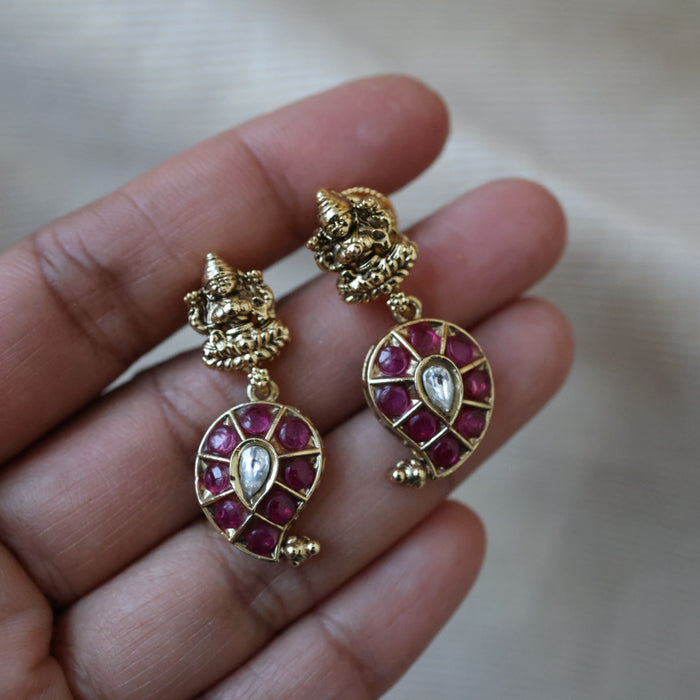 Antique ruby stone drop earrings AD034