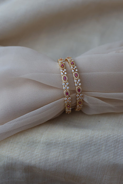Heritage gold plated white stone bangle HB6900 (Set of 2 bangles)