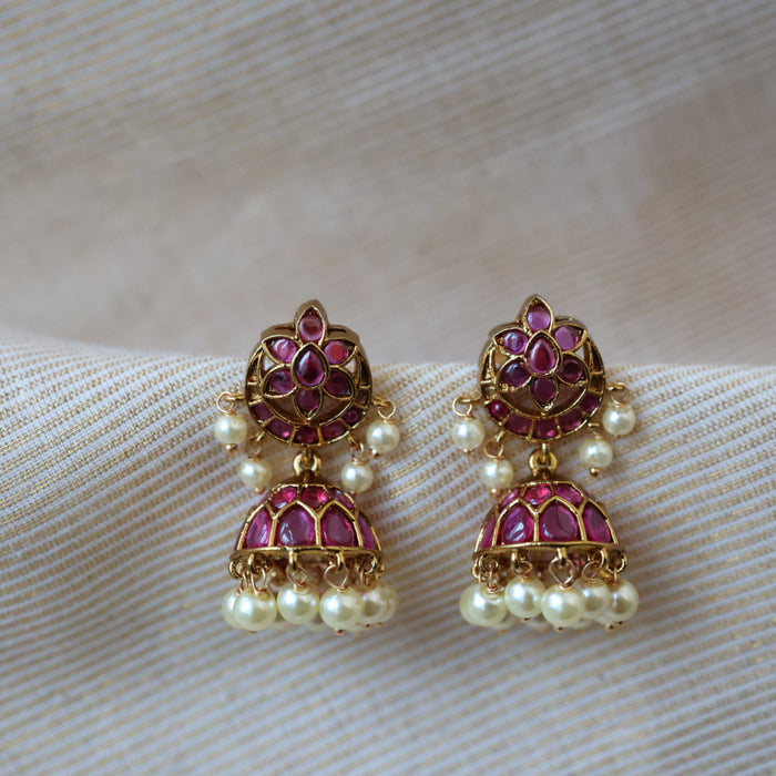 Antique ruby stone and pearls jumka earrings AJ0022
