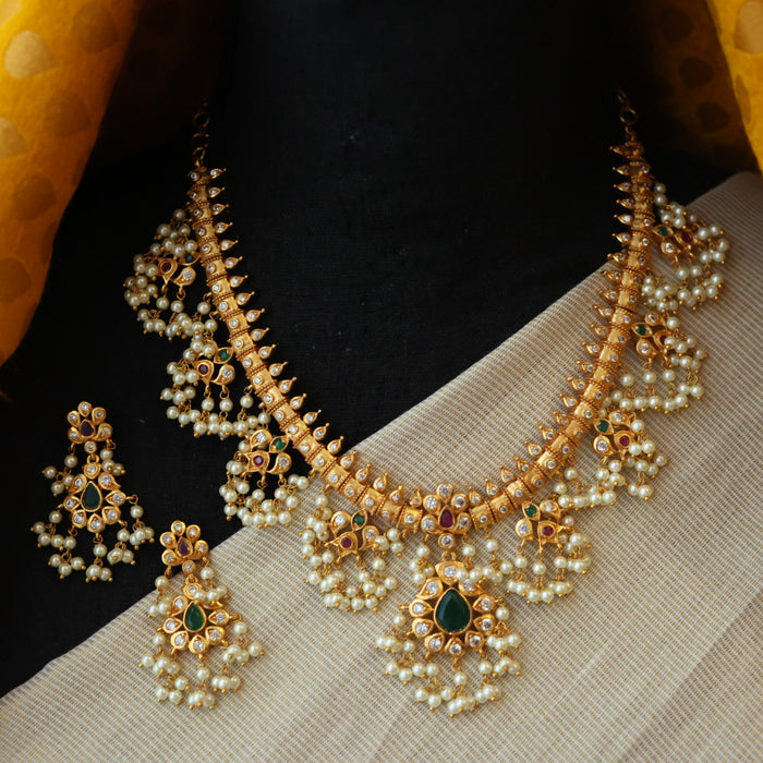 Antique pearl short necklace with earrings SS112311