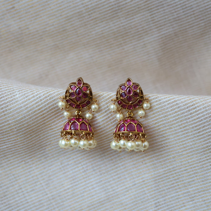 Antique ruby stone and pearls jumka earrings AJ0022