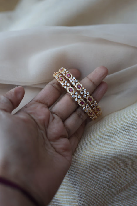 Heritage gold plated white stone bangle HB6900 (Set of 2 bangles)