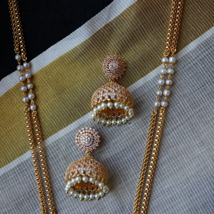 Heritage gold plated padakam long chain with earrings HP4500