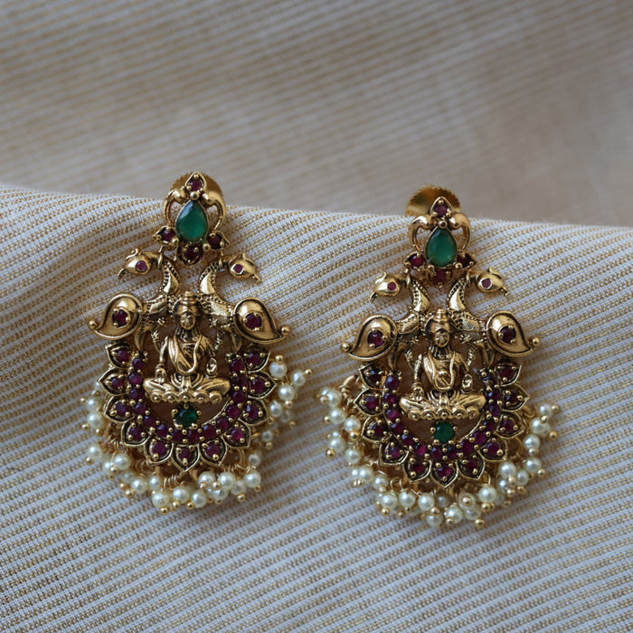 Antique ruby stone and pearls drop earrings AD0020