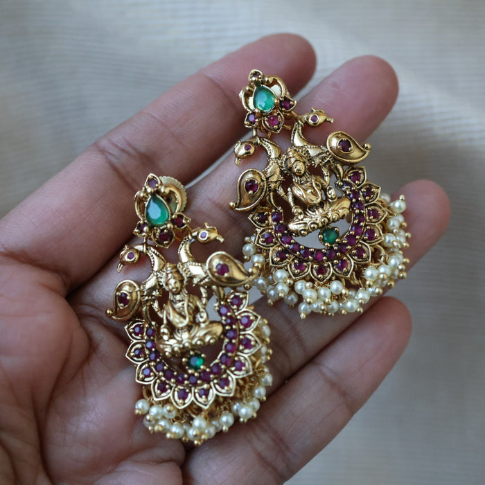 Antique ruby stone and pearls drop earrings AD0020