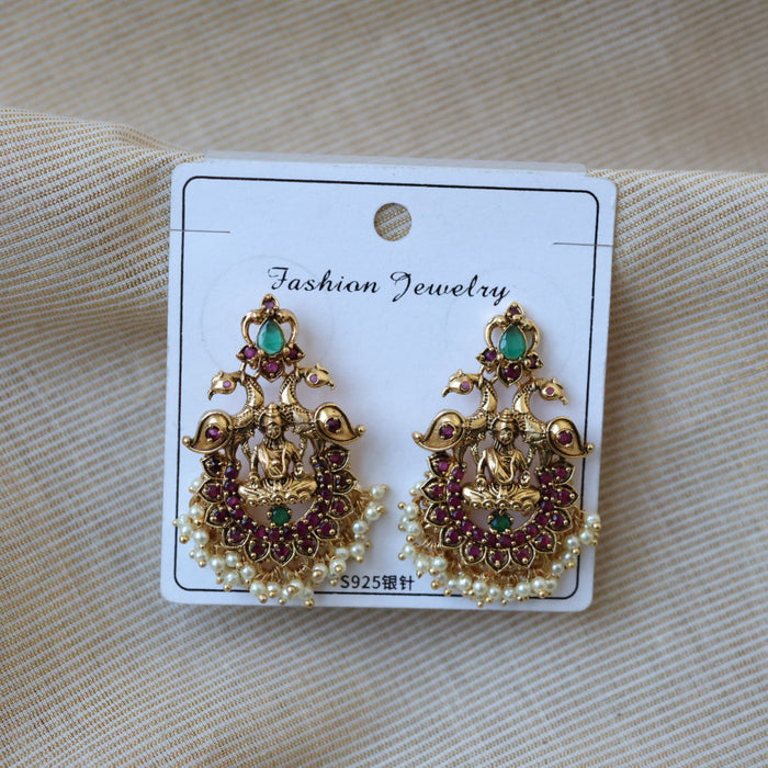 Antique ruby stone and pearls drop earrings AD0020