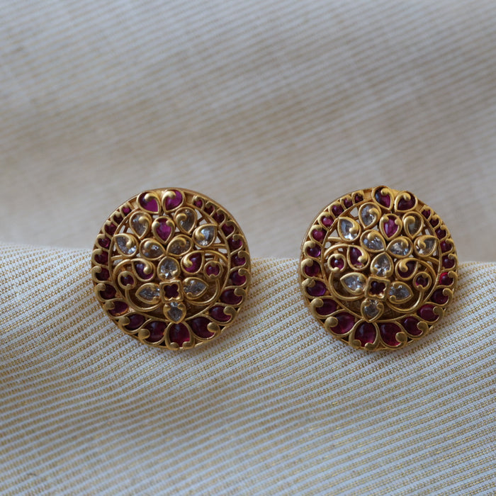 Antique gold ruby stone studd earrings AS022