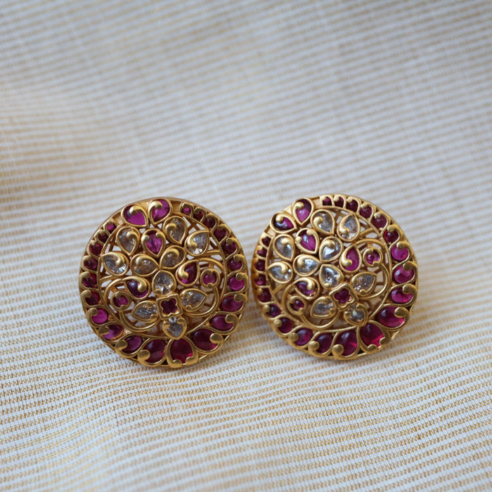 Antique gold ruby stone studd earrings AS022