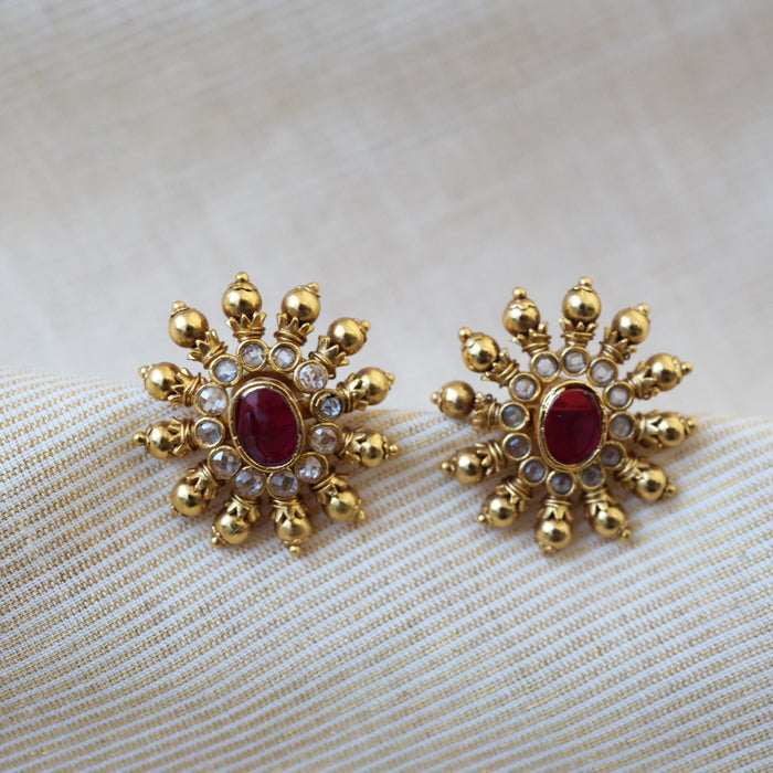 Antique gold ruby stone studd earrings AS024