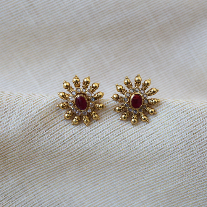 Antique gold ruby stone studd earrings AS024