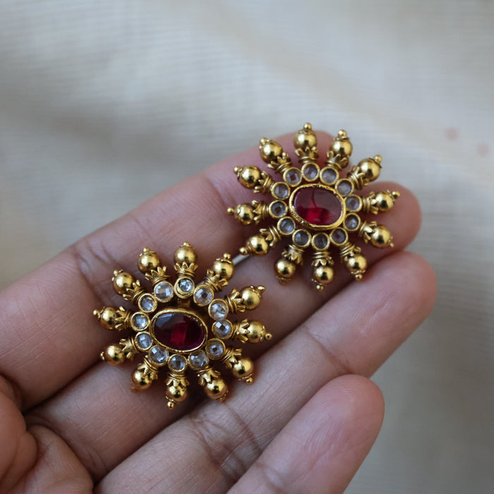 Antique gold ruby stone studd earrings AS024