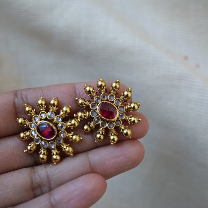 Antique gold ruby stone studd earrings AS024