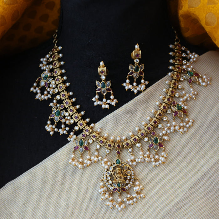 Antique pearl short necklace and earrings SS110799