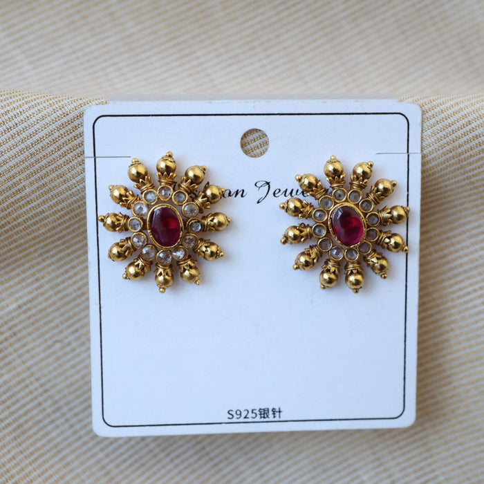 Antique gold ruby stone studd earrings AS024