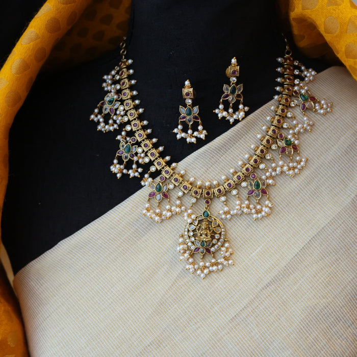 Antique pearl short necklace and earrings SS110799