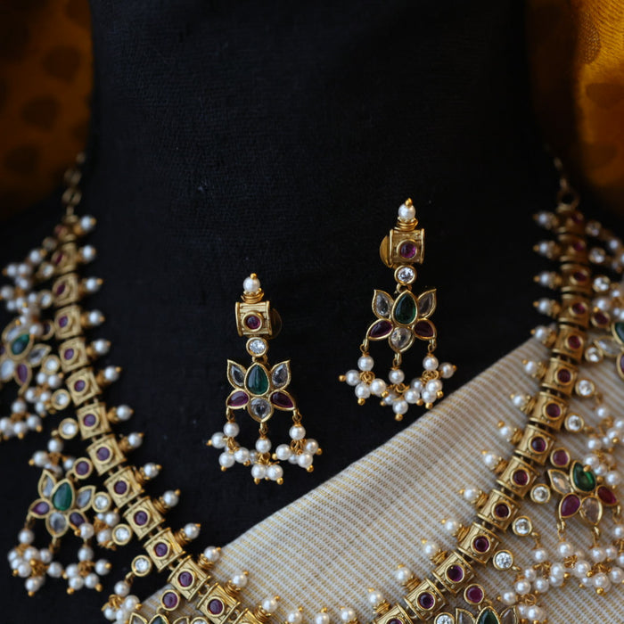 Antique pearl short necklace and earrings SS110799