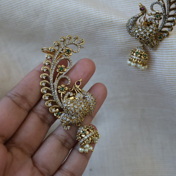 Antique gold peacock design jumka earrings AJ024
