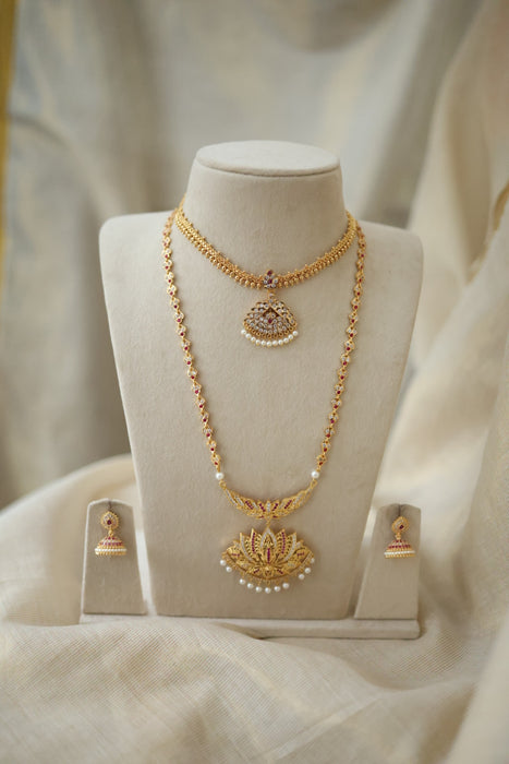 Heritage gold plated gold padakam necklace set with earrings HPS2009