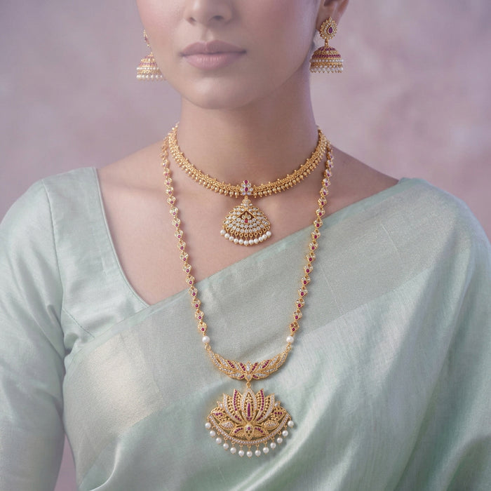 Heritage gold plated gold padakam necklace set with earrings HPS2009