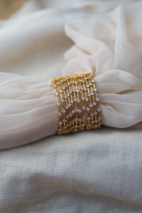 Heritage gold plated white stone bangle HB2469 (Set of 2 bangles)