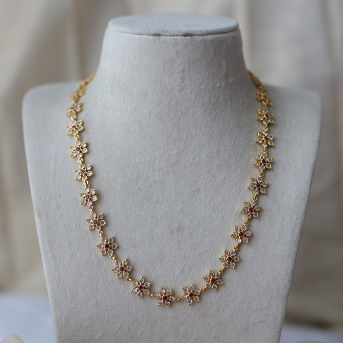 Heritage gold plated ruby white stone long necklace HL3743
