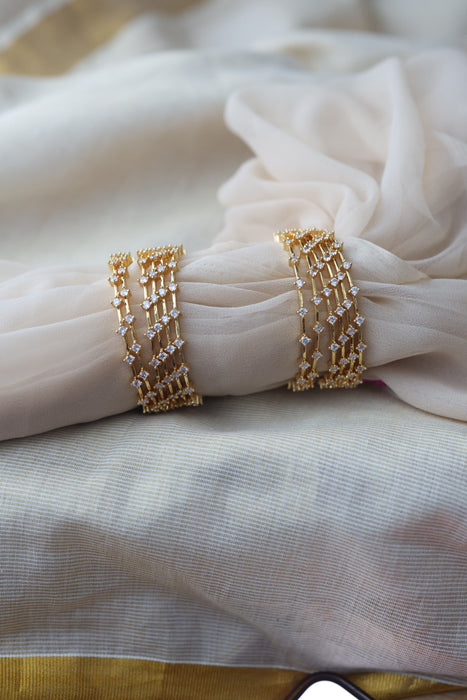 Heritage gold plated white stone bangle HB2469 (Set of 2 bangles)