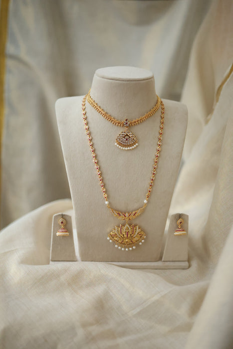 Heritage gold plated gold padakam necklace set with earrings HPS2009