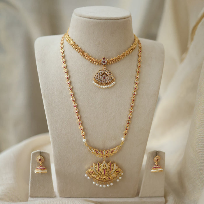 Heritage gold plated gold padakam necklace set with earrings HPS2009