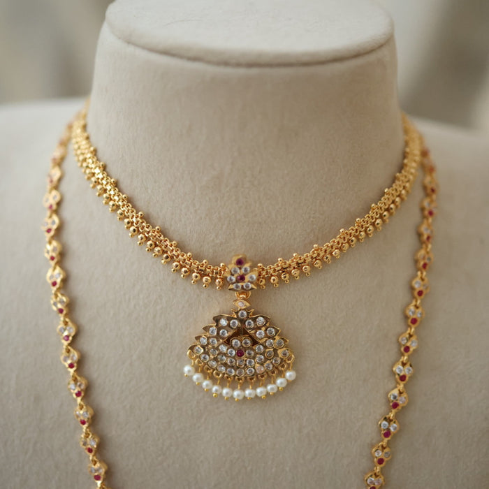 Heritage gold plated gold padakam necklace set with earrings HPS2009