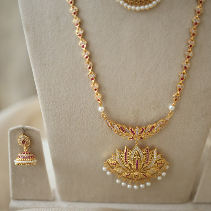 Heritage gold plated gold padakam necklace set with earrings HPS2009