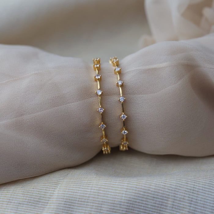 Heritage gold plated white stone bangle HB2469 (Set of 2 bangles)