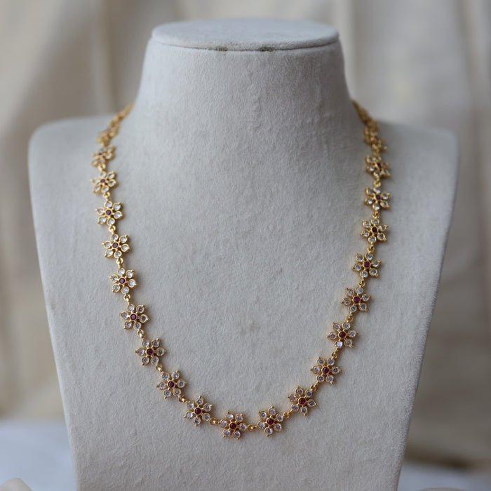 Heritage gold plated ruby white stone long necklace HL3743