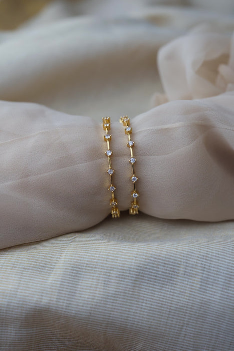 Heritage gold plated white stone bangle HB2469 (Set of 2 bangles)